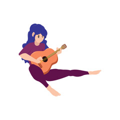 Isolated female character playing a wooden guitar Vector