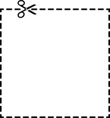 Fototapeta na wymiar Coupon template. Dotted square with scissors. Coupon mockup with cutting scissors. Isolated dotted square in png