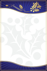 Ornate Blue and Gold Blank Christmas Card or Tag.