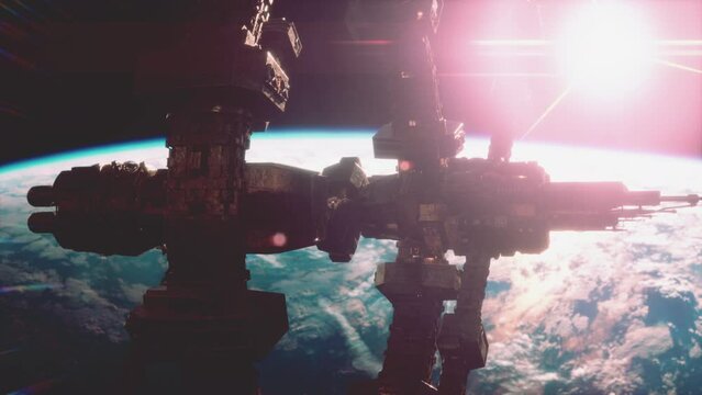 Highly detailed huge spaceship approaching to the Earth