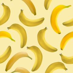Banana seamless pattern.Banana pattern.Realistic banana seamless pattern