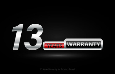 13 years warranty silver logo isolated on black background, vector design for product warranty, guarantee, service, corporate, and your business.