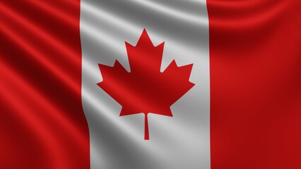 Render of the Canada flag flutters in the wind close-up, the national flag of Canada flutters in 4k resolution, close-up, colors: RGB. High quality 3d illustration
