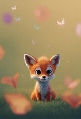 Tiny cute and adorable little fox as cartoon character