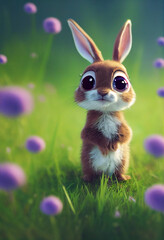 Tiny cute and adorable little rabbit as cartoon character