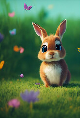 Tiny cute and adorable little rabbit as cartoon character