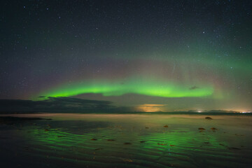 Beautiful colorful northern lights captured in the Lofoten Islands in northern Norway.