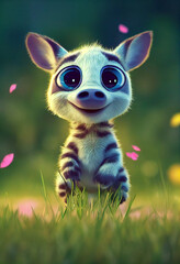 Tiny cute and adorable little zebra as cartoon character