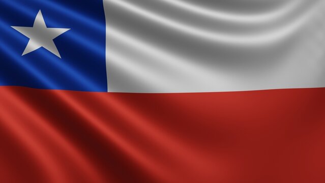 Render of the Chile flag flutters in the wind close-up, the national flag of Chile flutters in 4k resolution, close-up, colors: RGB. High quality 3d illustration