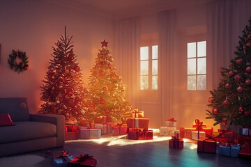 Christmas interior colourful environment, happy movement