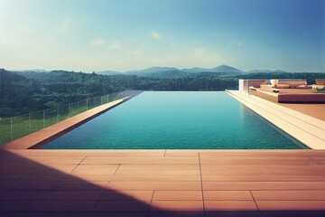 Fototapeta na wymiar Swimming pool on roof top with beautiful city view