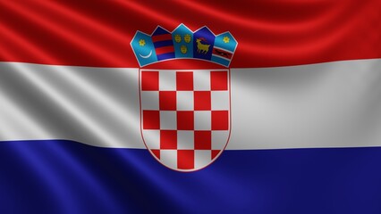 Naklejka premium Render of the Croatia flag flutters in the wind close-up, the national flag of Croatia flutters in 4k resolution, close-up, colors: RGB. High quality 3d illustration