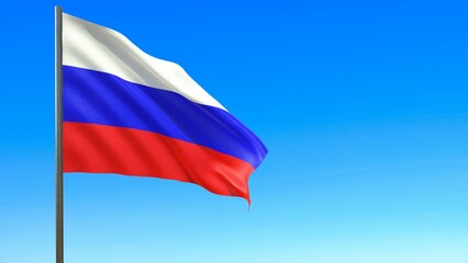 Russia flag is waving in front of blue sky 3d-rendering