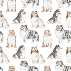Sheltie dogs seamless pattern