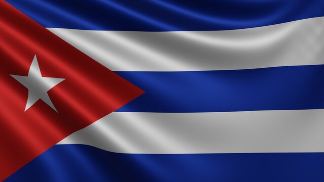 Render of the Cuba flag flutters in the wind close-up, the national flag of Cuba flutters in 4k resolution, close-up, colors: RGB. High quality 3d illustration