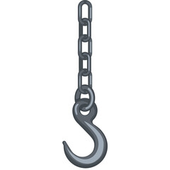 Metal construction hook hanging on a steel chain isolated on a white background.