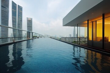 Swimming pool on roof top with beautiful city view