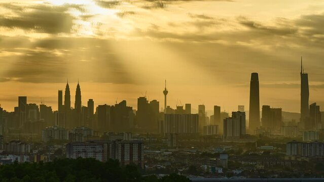 Footage of cityscape of Kuala Lumpur at during sunset