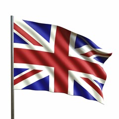 the flag of the United Kingdom flutters in the wind on a white background 3d-rendering