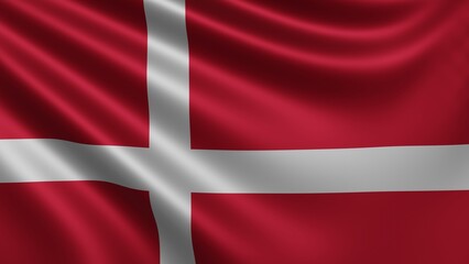 Obraz premium Render of the Denmark flag flutters in the wind close-up, the national flag of Denmark flutters in 4k resolution, close-up, colors: RGB. High quality 3d illustration