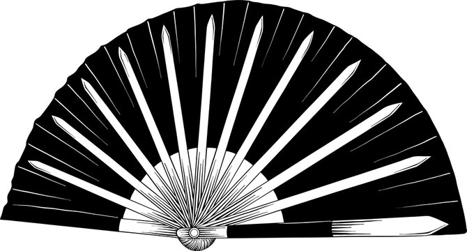 PNG engraved style illustration for posters, decoration and print. Hand drawn sketch of japanese fighting fan isolated on white background. Detailed vintage etching drawing.	
