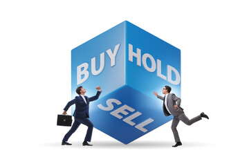 Trader with three options of buy sell and hold