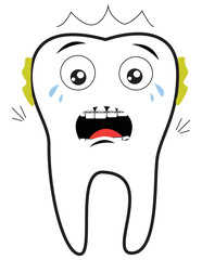 Tooth Character with braces - hurting tooth gasping in pain with periodontitis