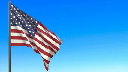 The USA flag fluttering in the wind against a blue sky background 3d-rendering