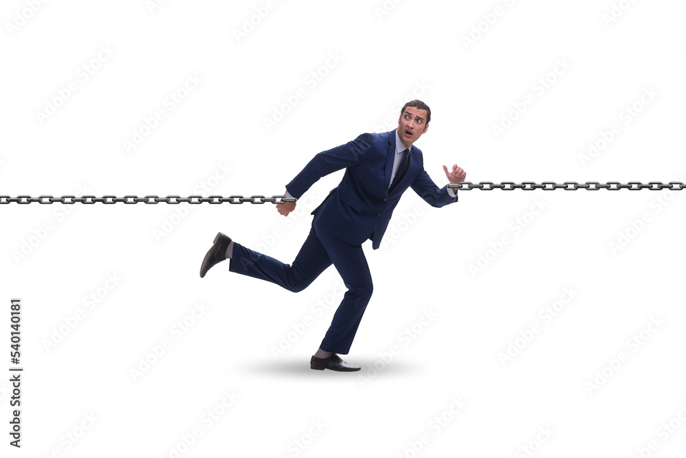 Wall mural Chained businessman in workaholic concept