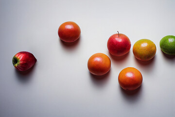 Fruit composition on white background. Fruit lying on the surface. Image with fruit for creativity and advertising.