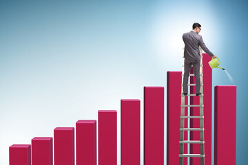 Businessman in investment growth concept with watering can