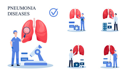 Set of Pneumonia disease vector illustration