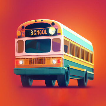 yellow and green School bus toy or 3d icon, back to school concept, mixed digital 3d illustration and matte painting	