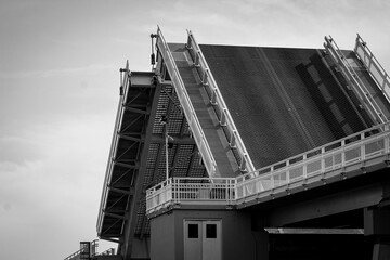 black and white drawbridge