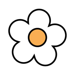 1970 groovy white daisy transparent png. 70s vibes element, flower cartoon sticker on transparent background. Trippy hand drawn vector illustration.
