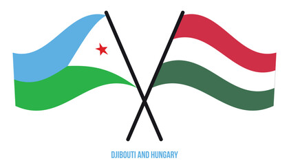 Djibouti and Hungary Flags Crossed And Waving Flat Style. Official Proportion. Correct Colors.