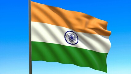 flag of india fluttering in the wind against a blue sky background 3d-rendering