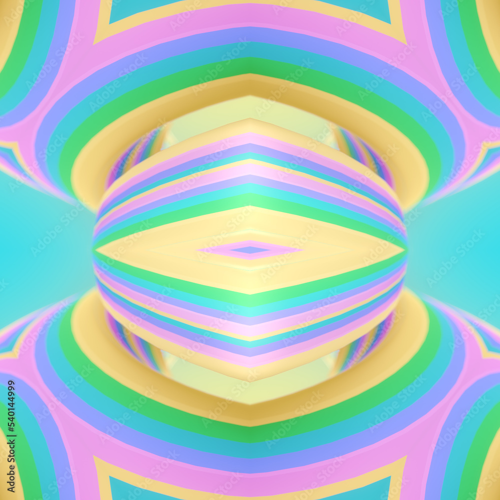 Poster 3d rendering digital illustration pattern of curved neon shapes with iridescent stripes. Bright abstract background