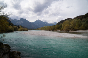 Fototapeta na wymiar river in the alps emerald or turquoise color