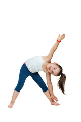 Little girl practicing triangle yoga pose