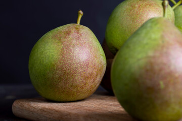 Whole ripe green pears, close up