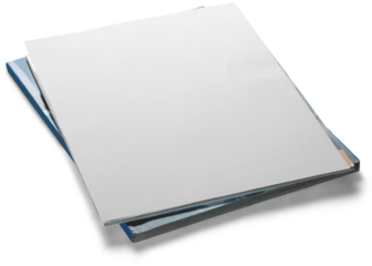 Stack of papers and magazines with a blank cover on top