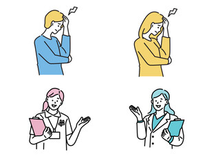 病院の受診(医療、医者、アドバイス、サポート、頭痛、処方箋、若者) Hospital consultation. Medical, doctor, advice, support, headache, prescription, youth.