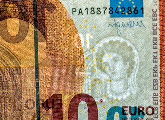 Euro banknotes with a face value of ten euros