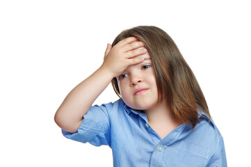Brunette little girl having headache