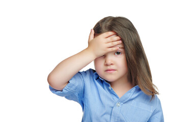 Fototapeta premium Sad little girl having headache