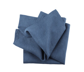 Blue cloth kitchen napkin isolated on white, top view