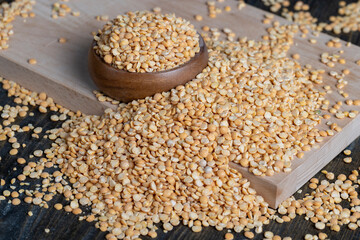 Raw, dry and not cooked porridge of peas on the table