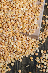 Raw, dry and not cooked porridge of peas on the table