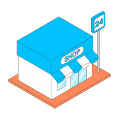 24-hour convenience store isometric illustration